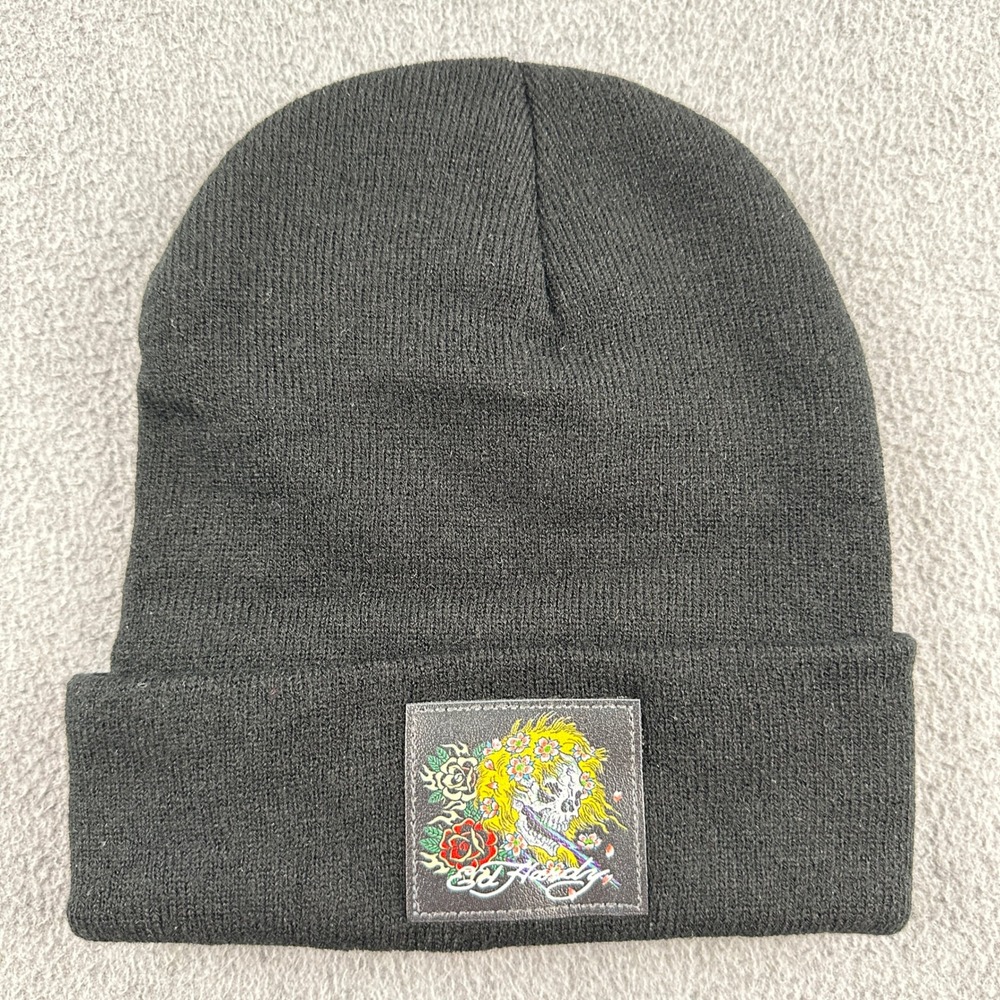 Ed Hardy Beanie Unisex OS Skull Floral Graphic Black Tattoo Art Streetwear